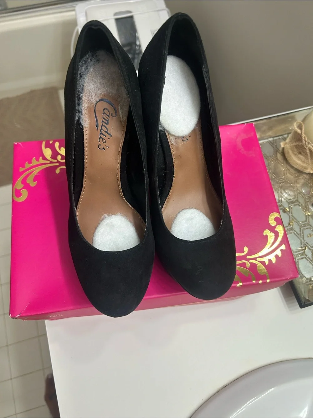 Candie's Black Suede Wedge Pumps